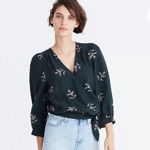 Madewell silk wrap top in wild botanic XXS